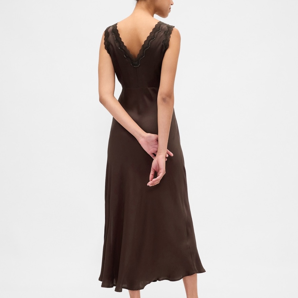 GAP Satin Lace Trim V-neck Maxi Slip Dress - Picture 4 of 9